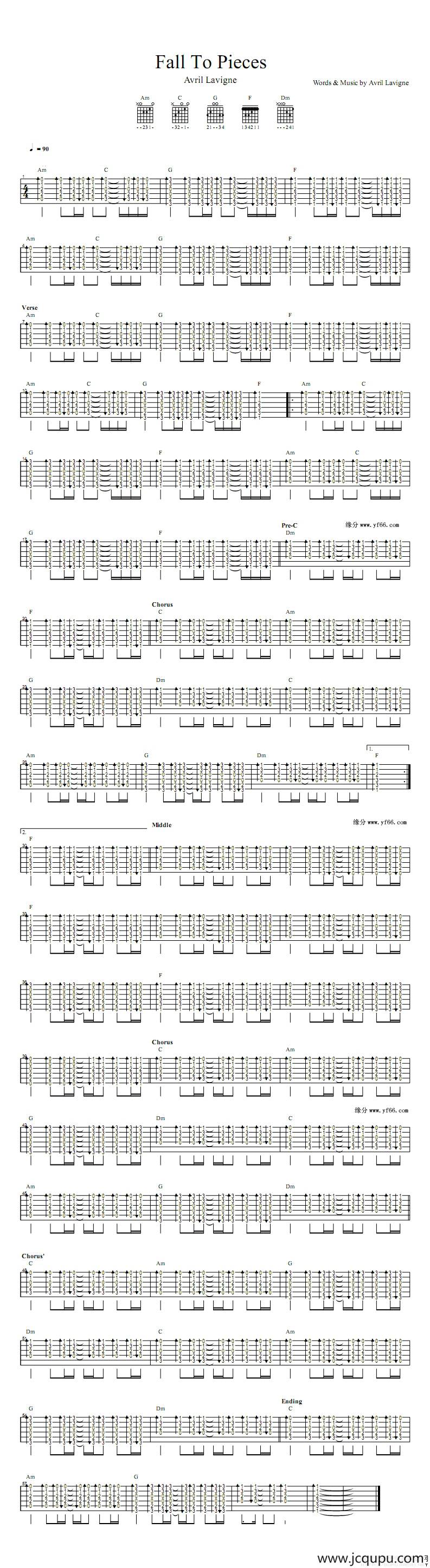 fall to pieces简谱