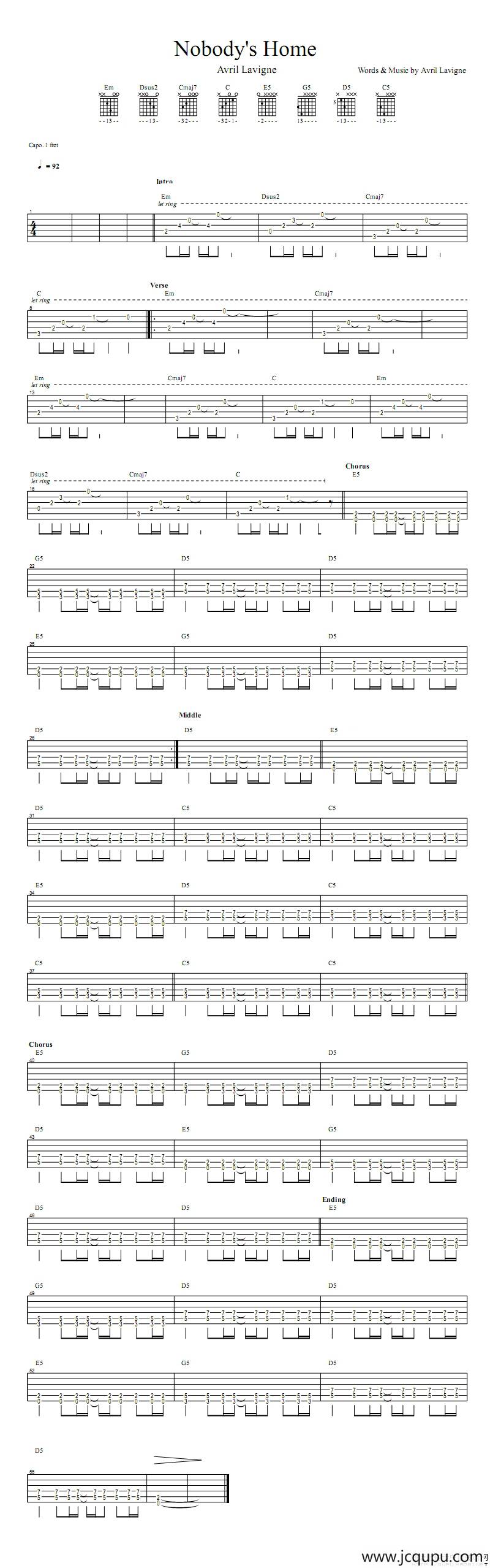 nobody‘s home简谱