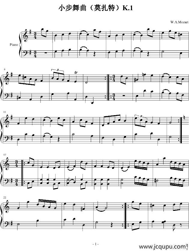 小步舞曲（莫扎特）K.1简谱