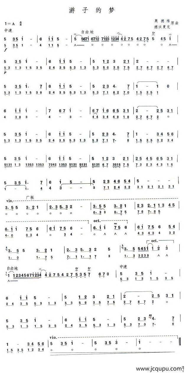 考级十级曲目：游子的梦简谱