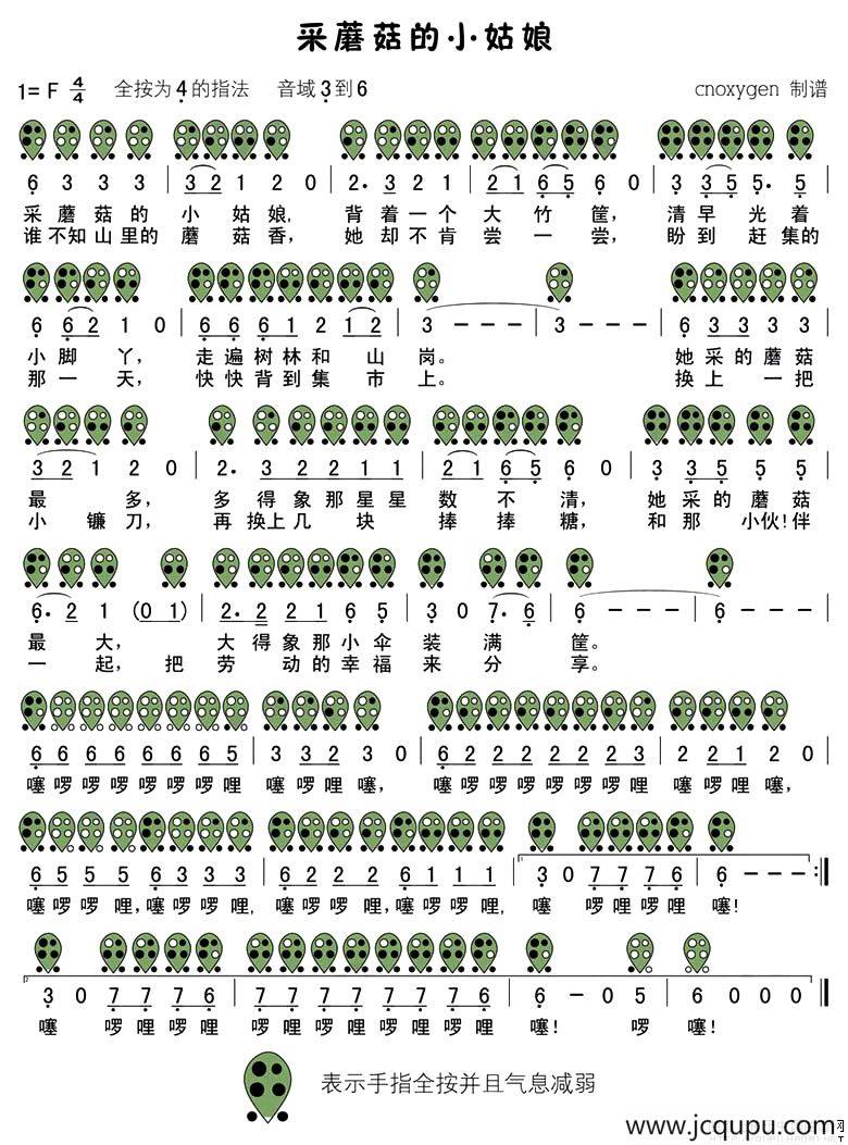 采蘑菇的小姑娘（六孔陶笛谱）简谱