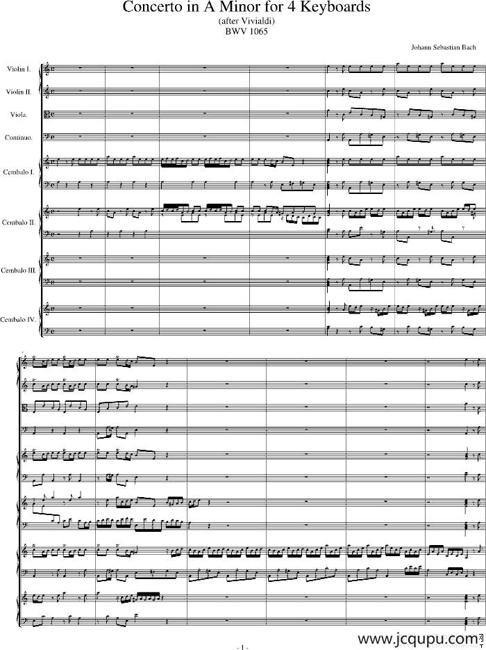 四羽管键琴协奏曲 BWV1065简谱