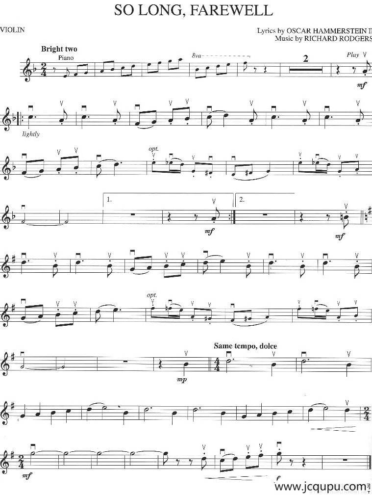 SO LONG, FAREWELL（小提琴谱）简谱
