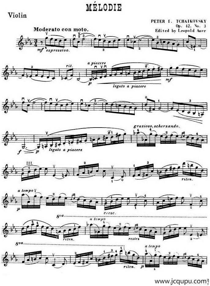 旋律-柴科夫斯基（小提琴谱）简谱