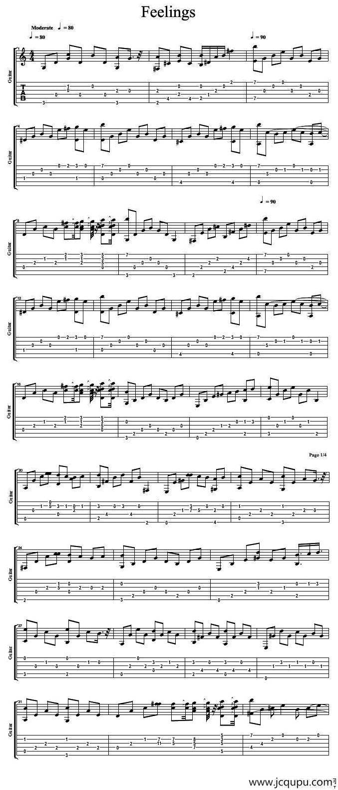 Feelings（指弹吉他谱）简谱