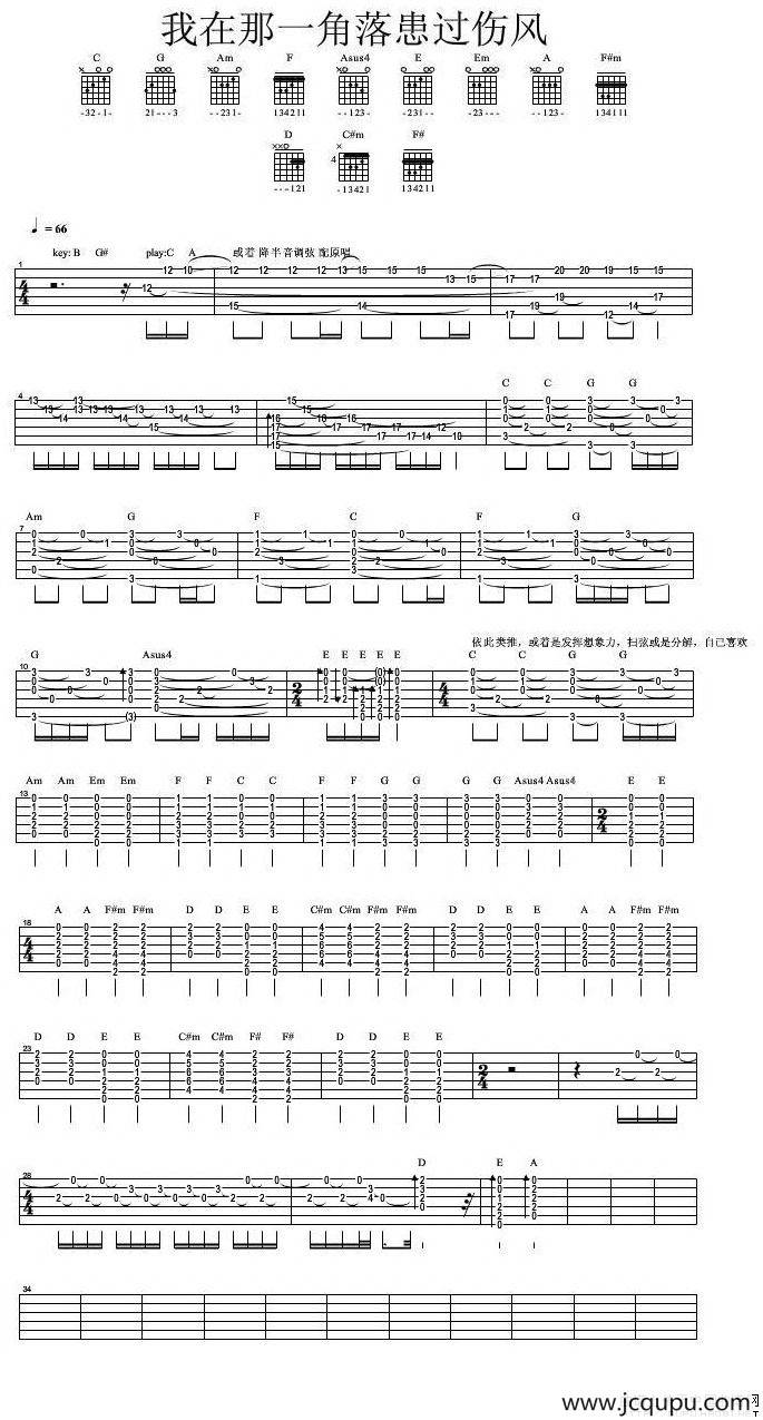 我在那一角落患过伤风简谱