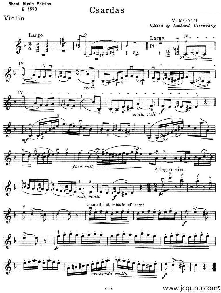 查尔达斯舞曲（小提琴谱）简谱