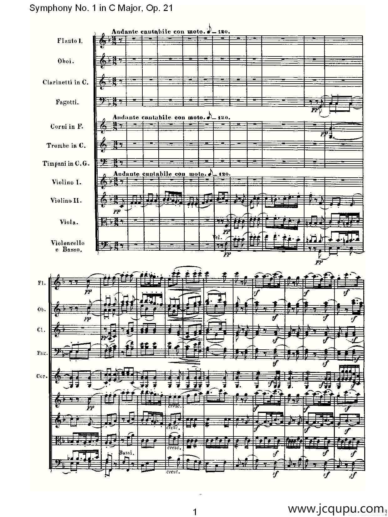 Symphony No. 1 in C Major, Op. 21（C大调第一交响曲 Op. 2）简谱