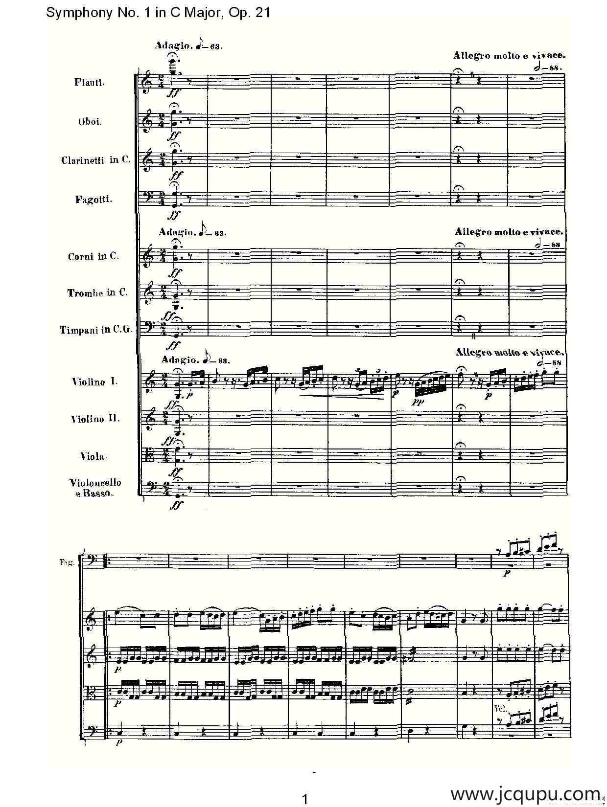 Symphony No. 1 in C Major, Op. 21（C大调第一交响曲 Op. 21）简谱