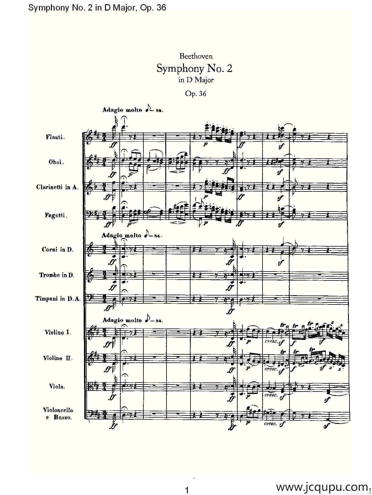Symphony No. 2 in D Major, Op. 36（D大调第二交响曲 Op. 3）简谱