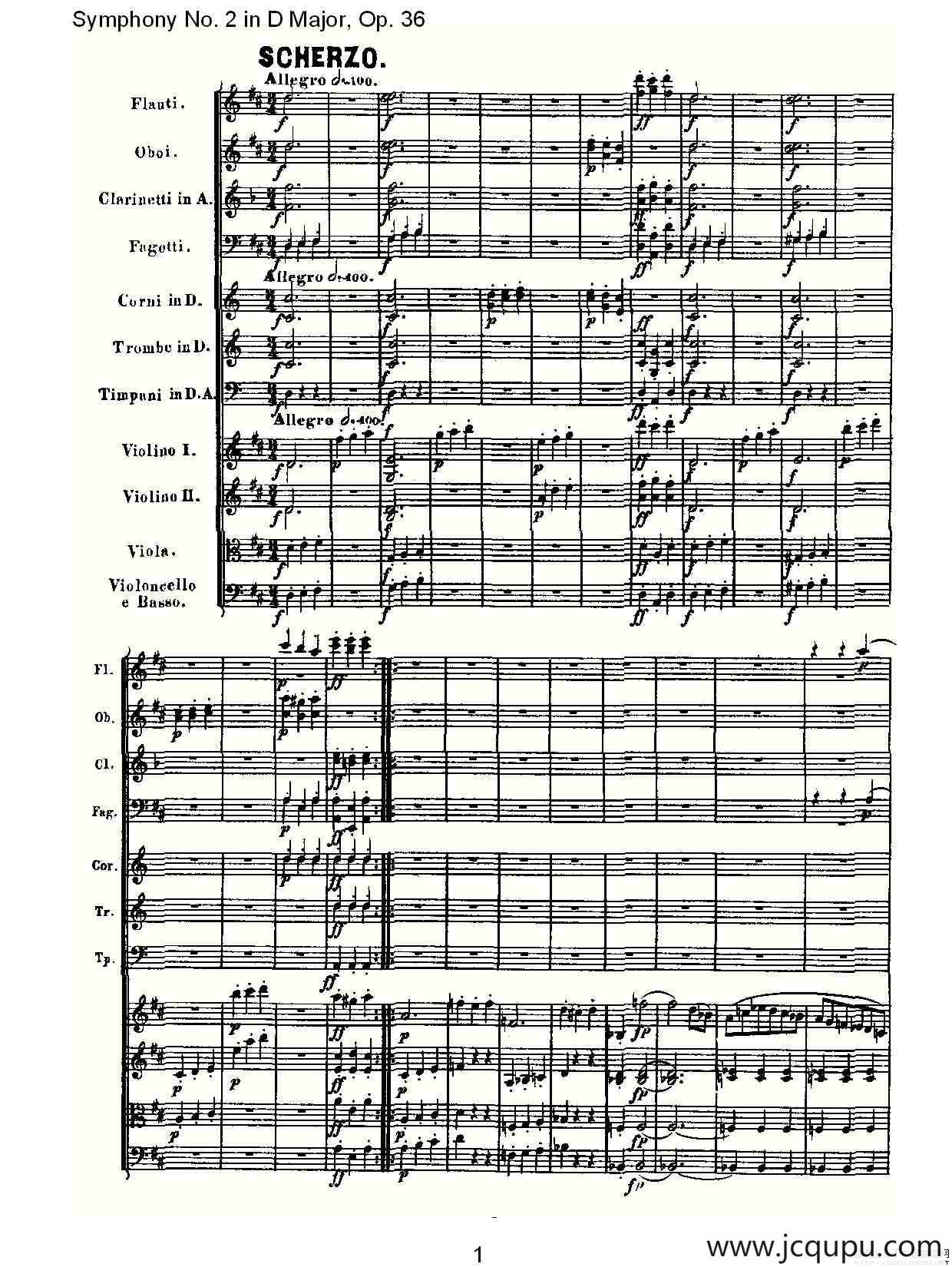 Symphony No. 2 in D Major, Op.36（D大调第二交响曲 Op.36)）简谱