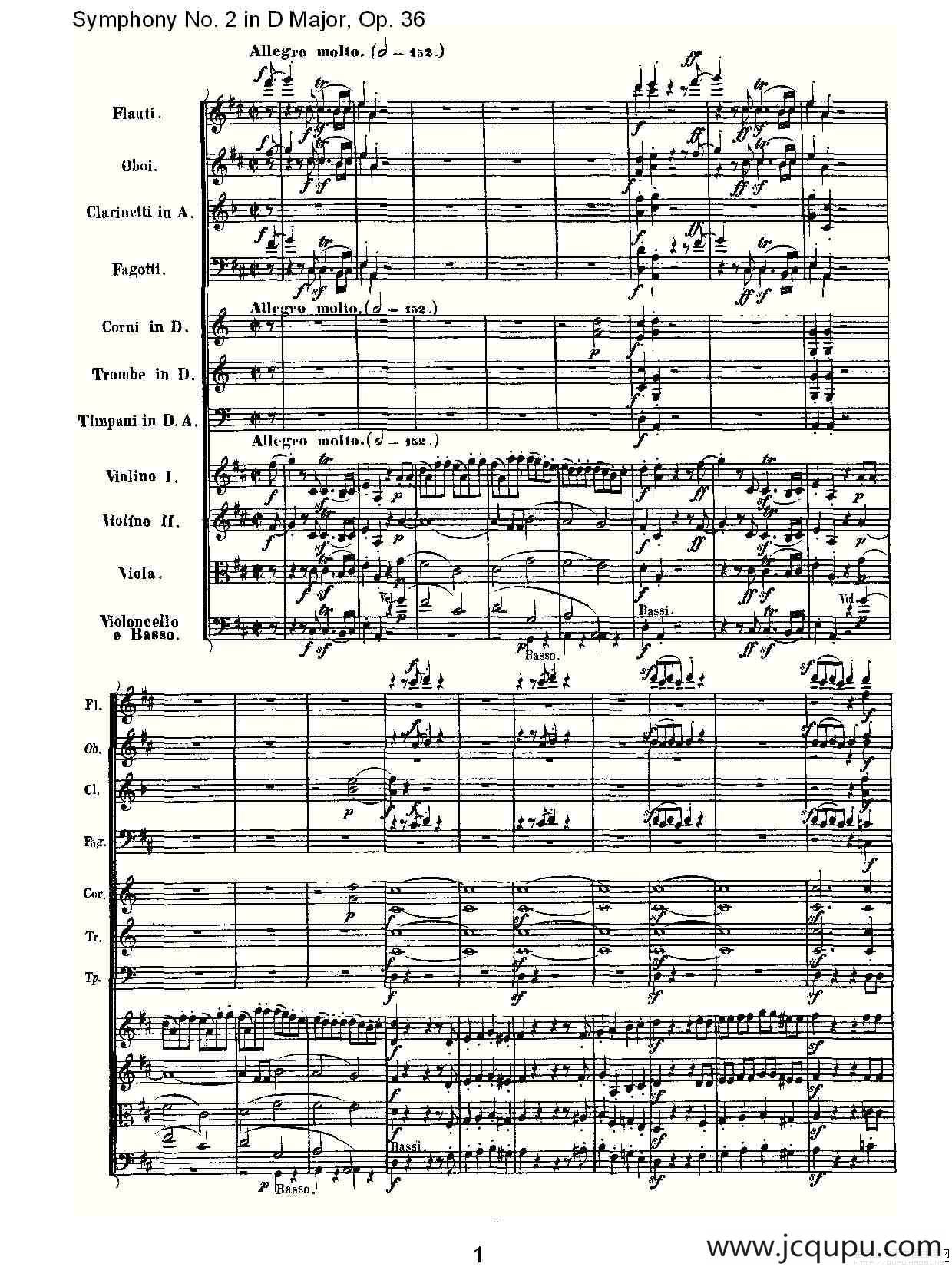 D大调第二交响曲 Op.36　第四乐章简谱