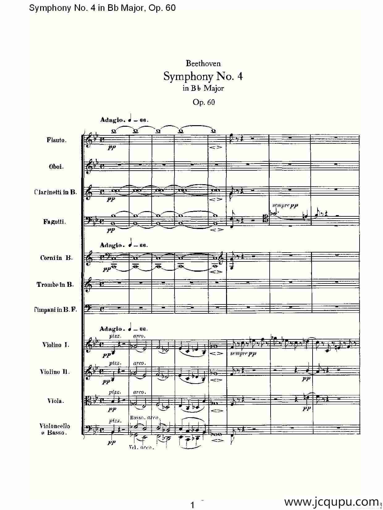 bB大调第四交响曲 Op.60第一乐章简谱