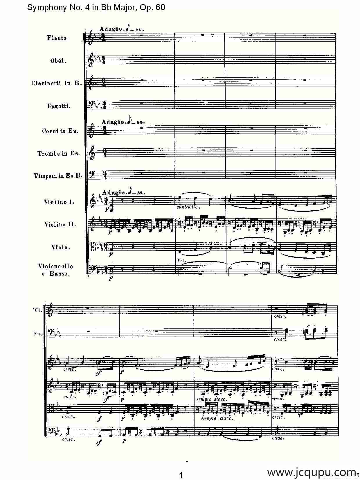 bB大调第四交响曲 Op.60第二乐章简谱
