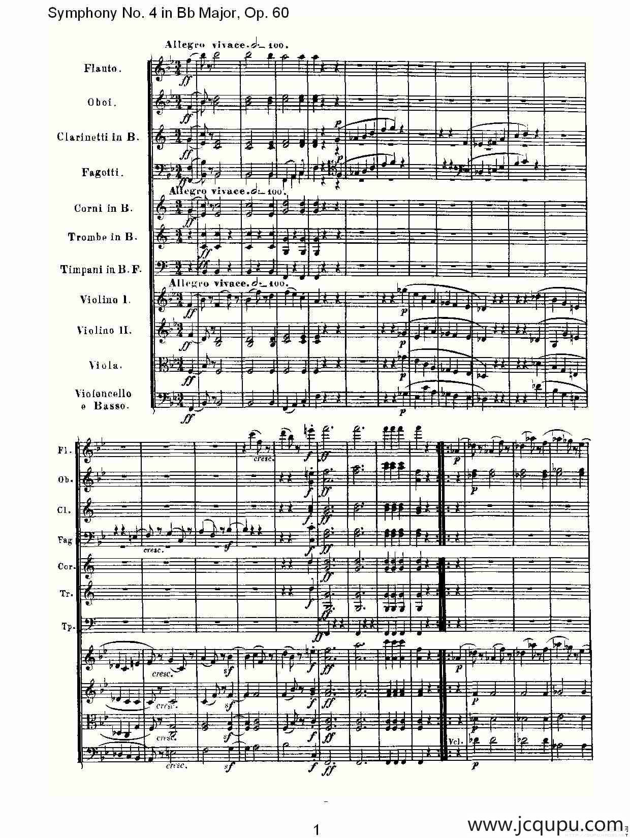 bB大调第四交响曲 Op.60）第三乐章简谱