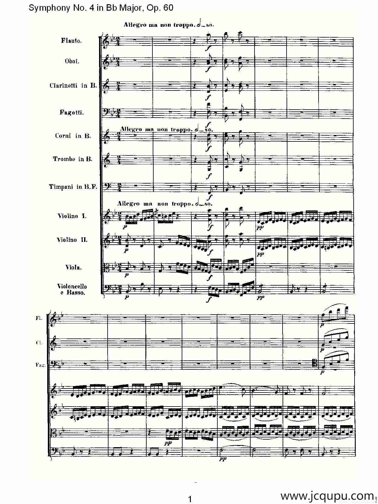 bB大调第四交响曲 Op.60第四乐章简谱