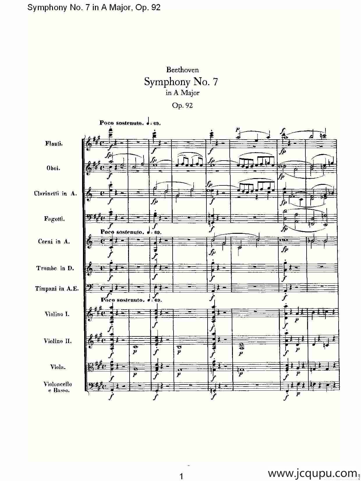 A大调第七交响曲 Op.92第一乐章简谱
