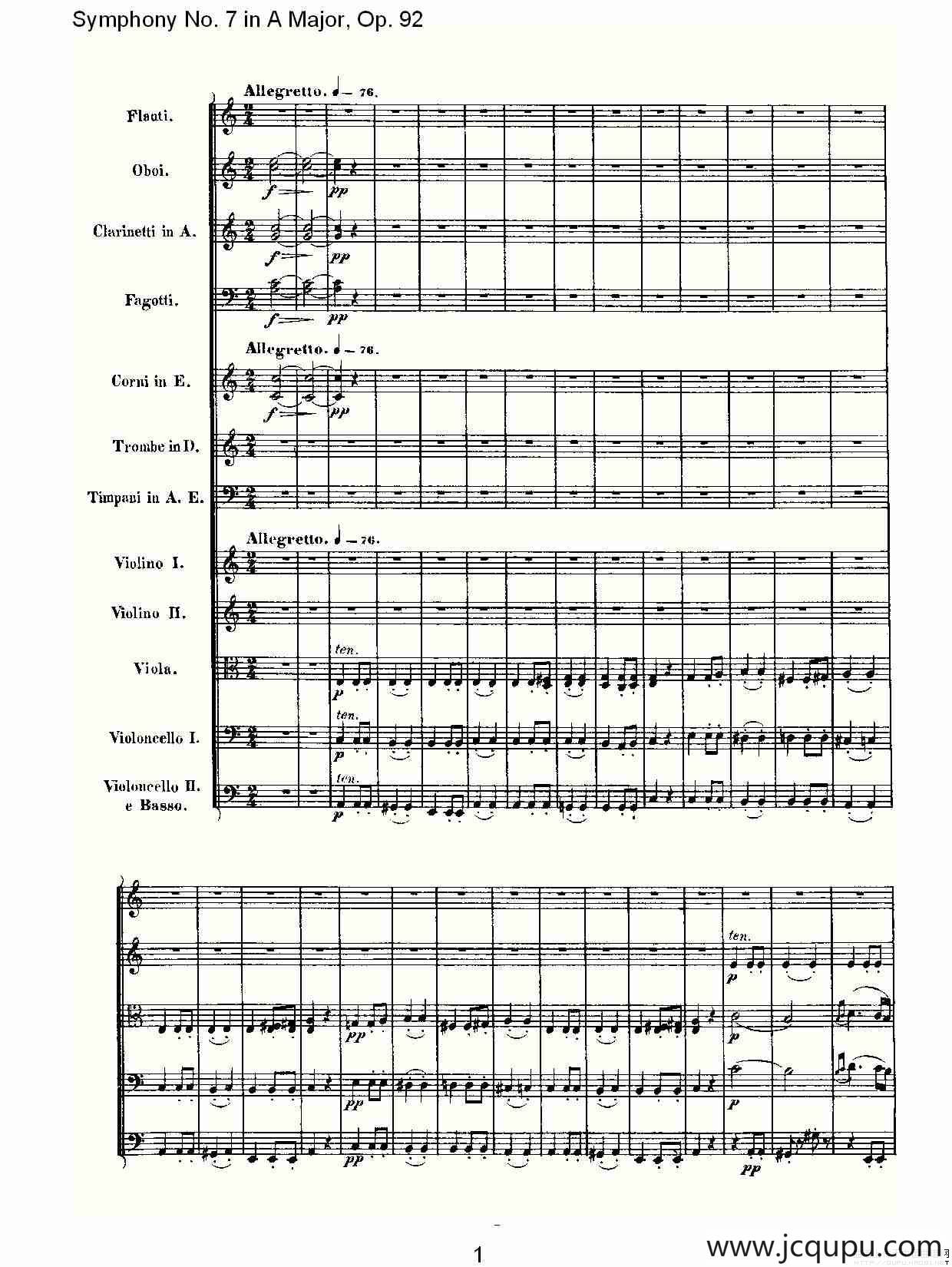 A大调第七交响曲 Op.92第二乐章简谱