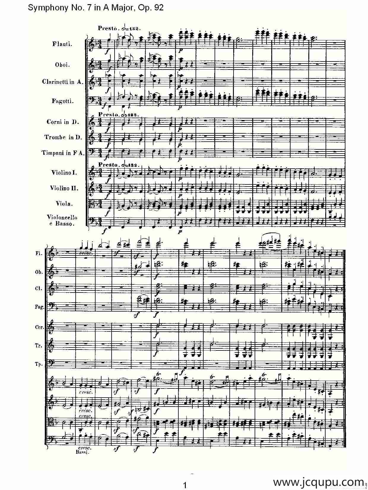 A大调第七交响曲 Op.92第三乐章简谱