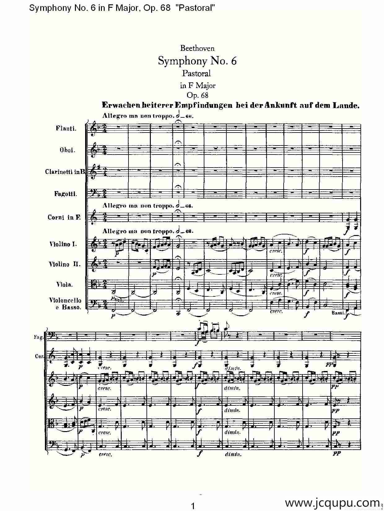 F大调第六交响曲 Op.68第一乐章简谱