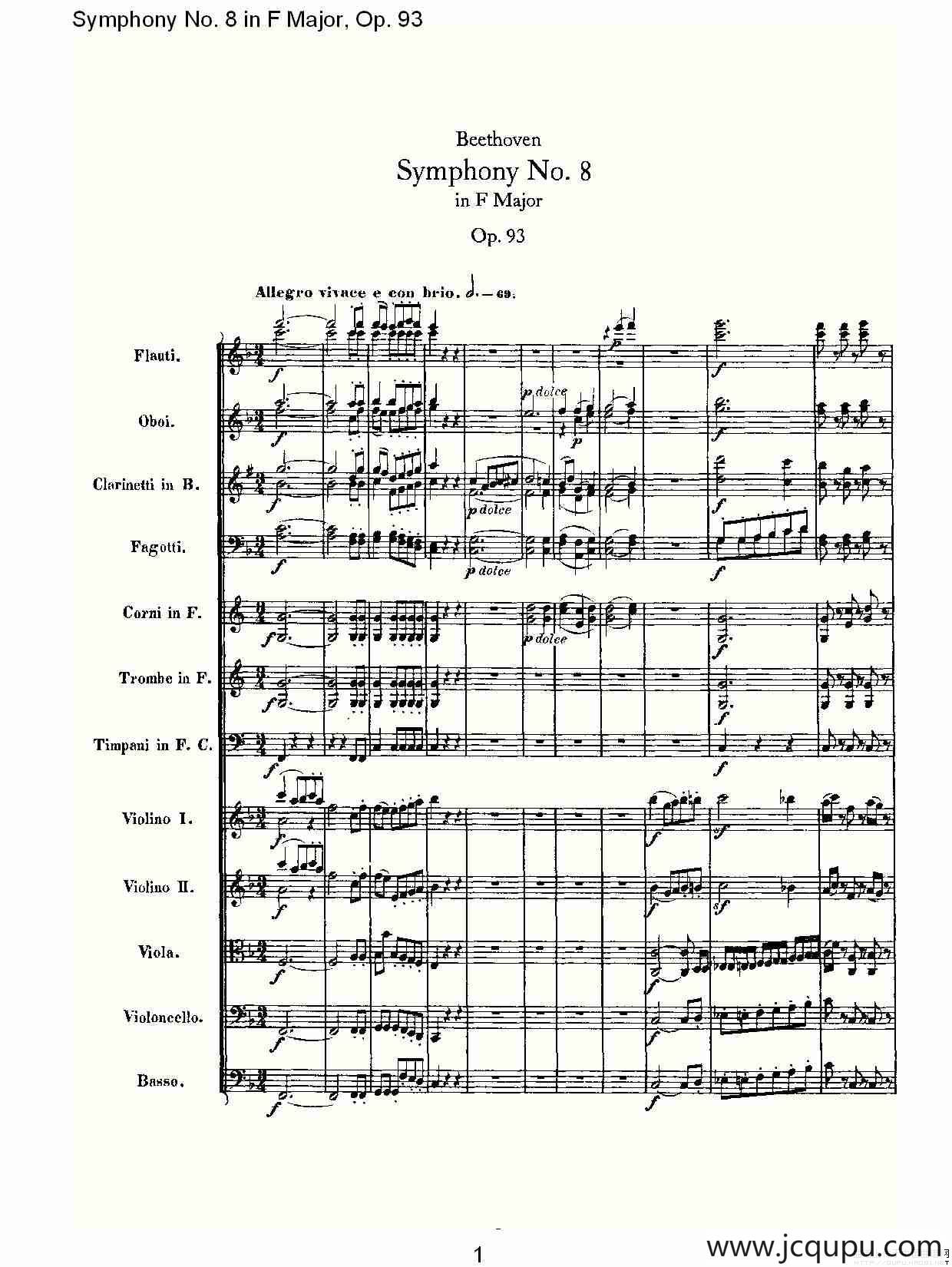 F大调第八交响曲 Op.93 第一乐章简谱