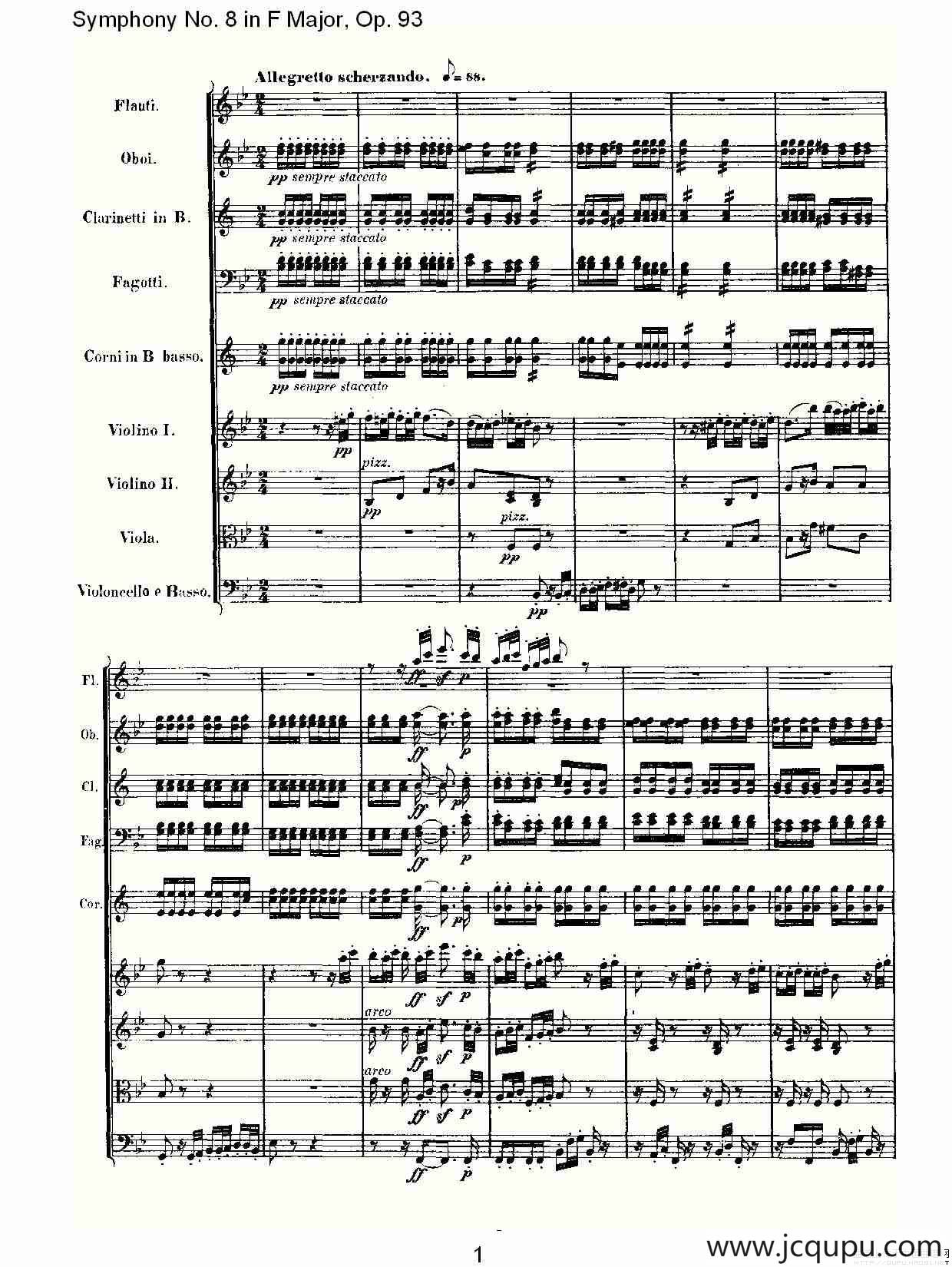 F大调第八交响曲 Op.93第二乐章简谱