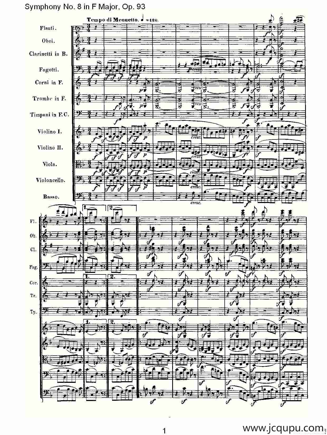 F大调第八交响曲 Op.93第三乐章简谱