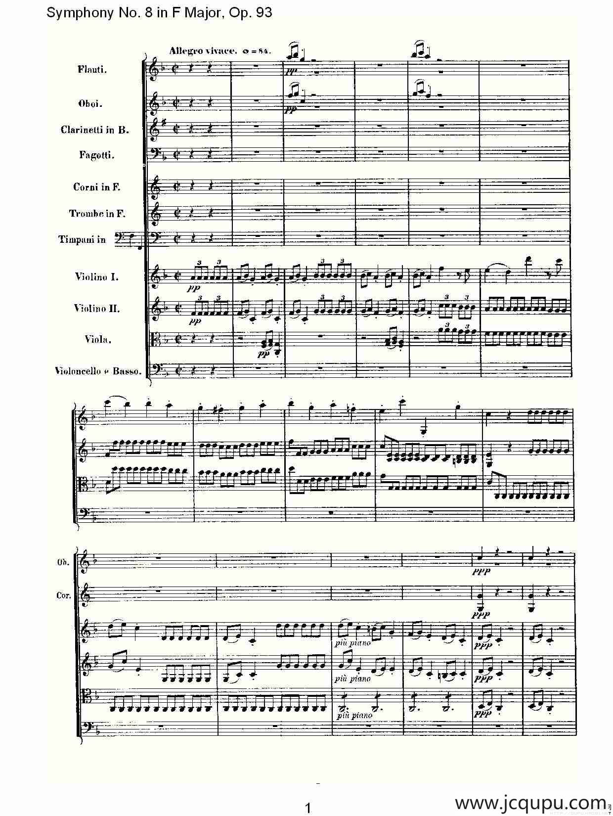 F大调第八交响曲 Op.93第四乐章简谱