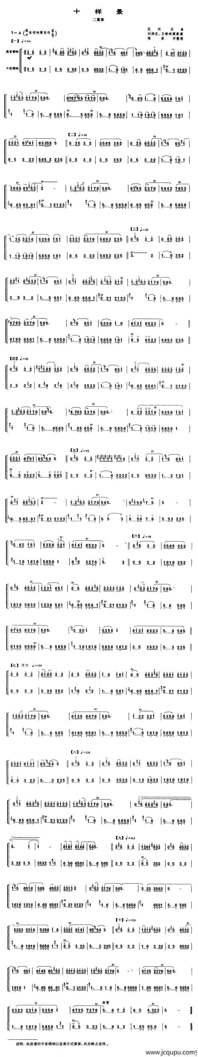 十样景（唢呐二重奏）简谱