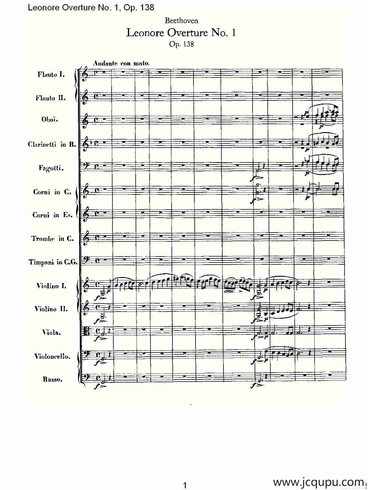 Leonore Overture No. 1, Op. 138简谱