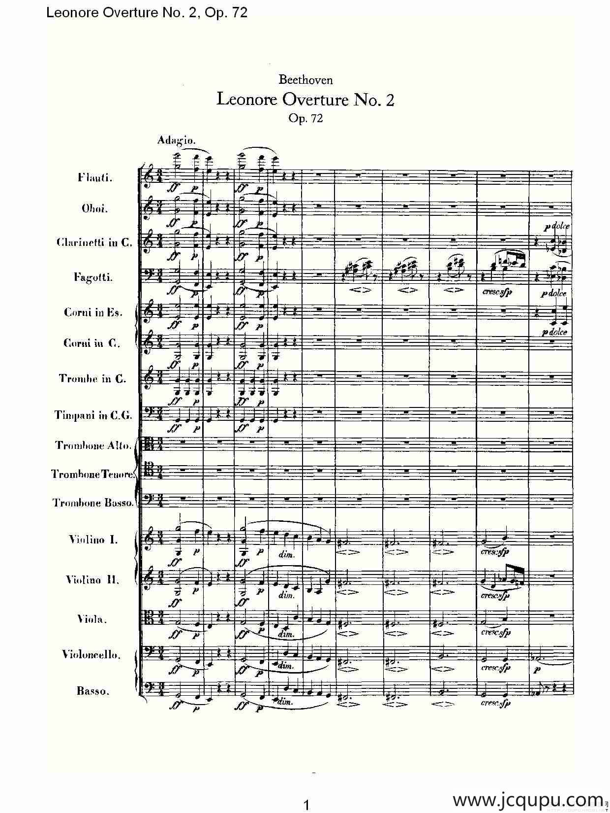 Leonore Overture No. 2，Op. 72（一）简谱