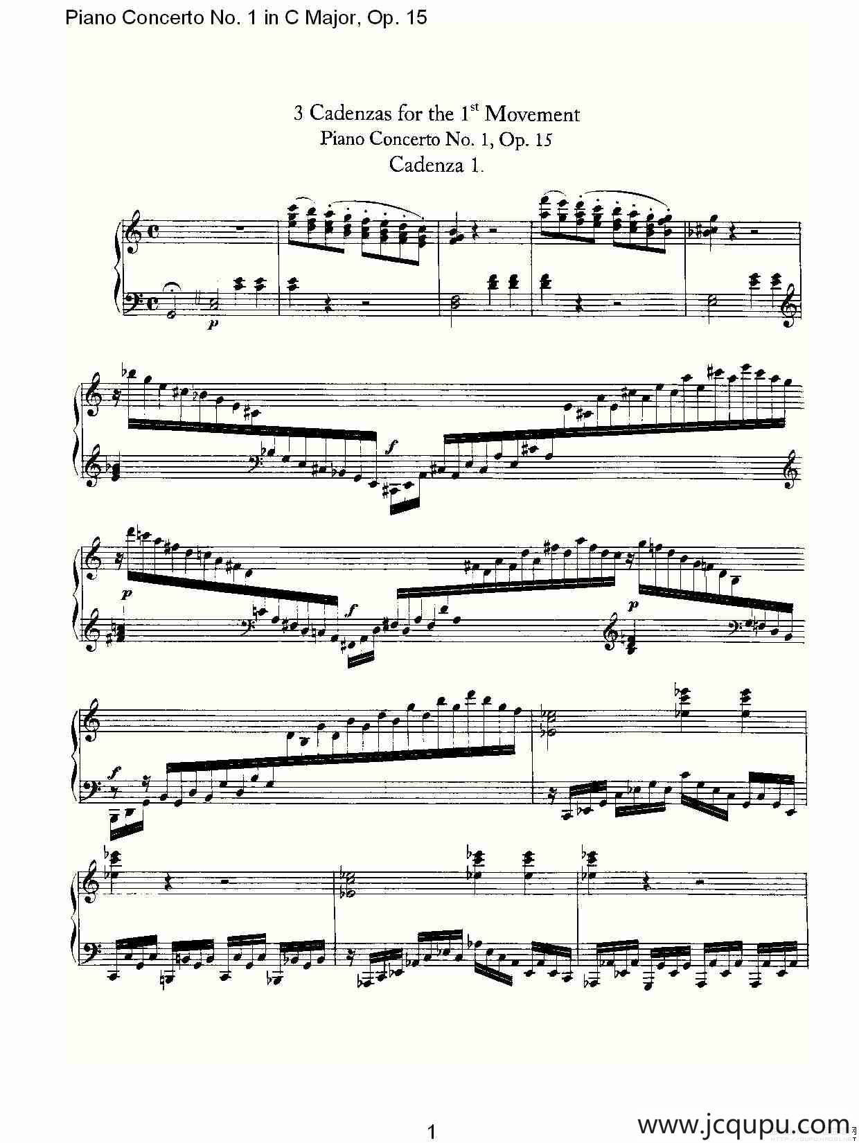 C大调钢琴第一协奏曲 Op.15 华彩乐段简谱