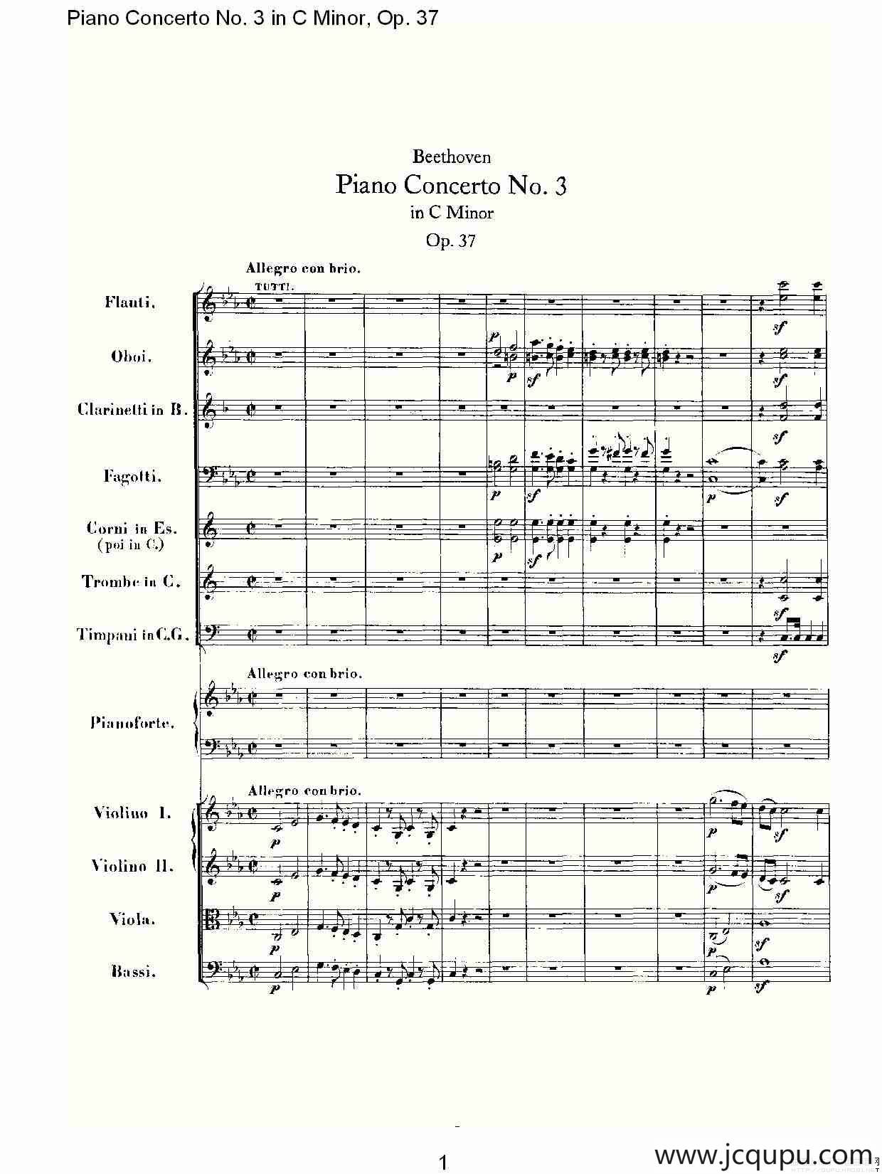 C小调钢琴第三协奏曲 Op.37 第一乐章简谱