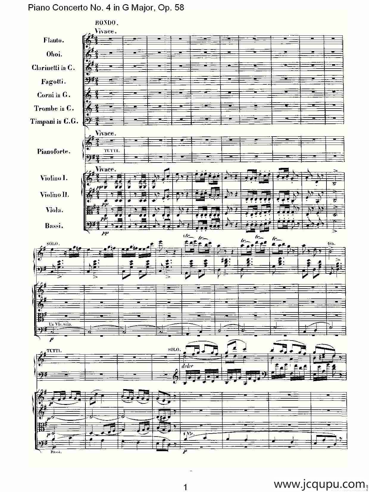 Ｇ大调钢琴第四协奏曲 Op.58 第三乐章（总谱）简谱