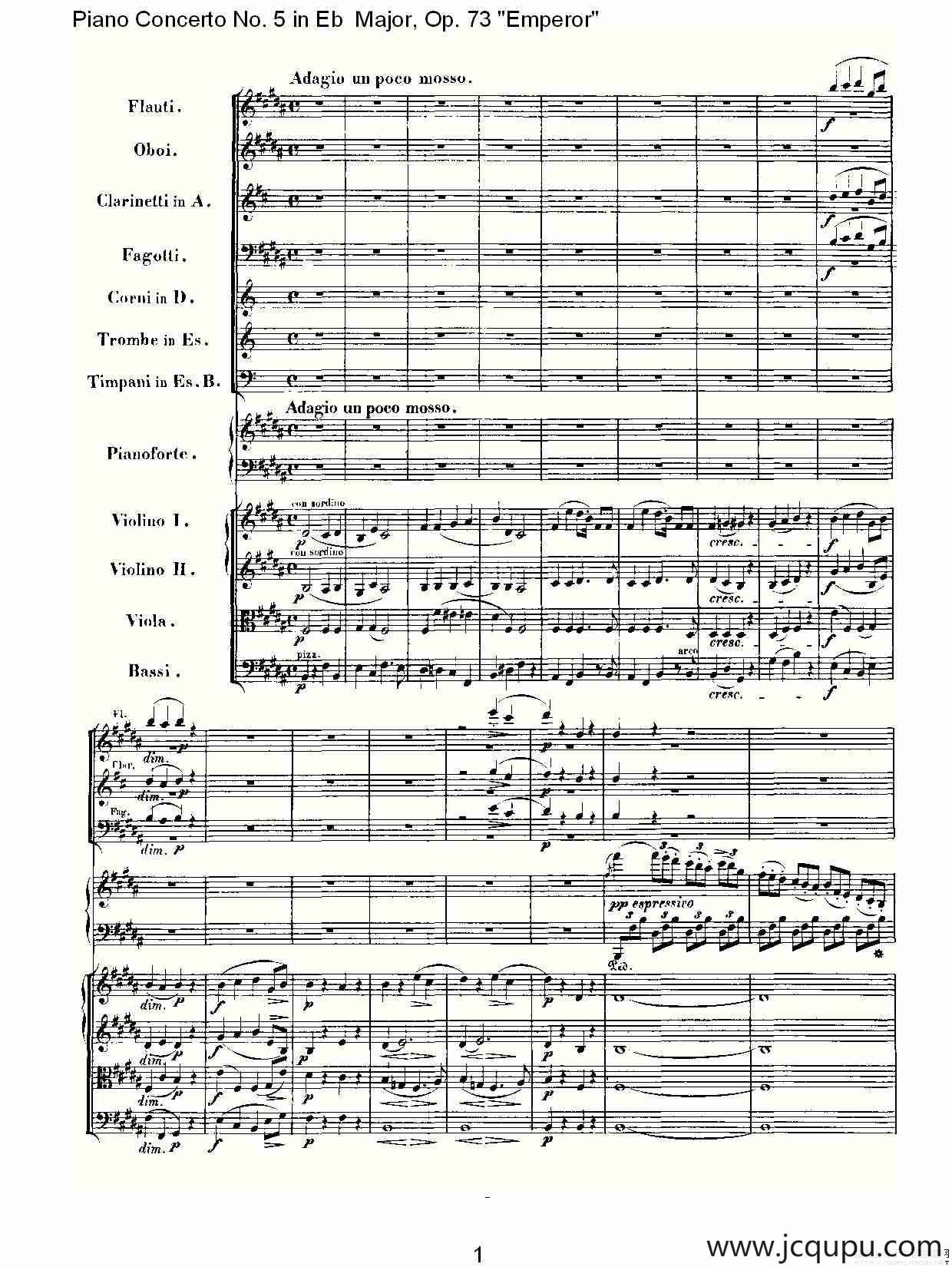 Eb大调钢琴第五协奏曲 Op.73“皇帝” 第二乐章简谱