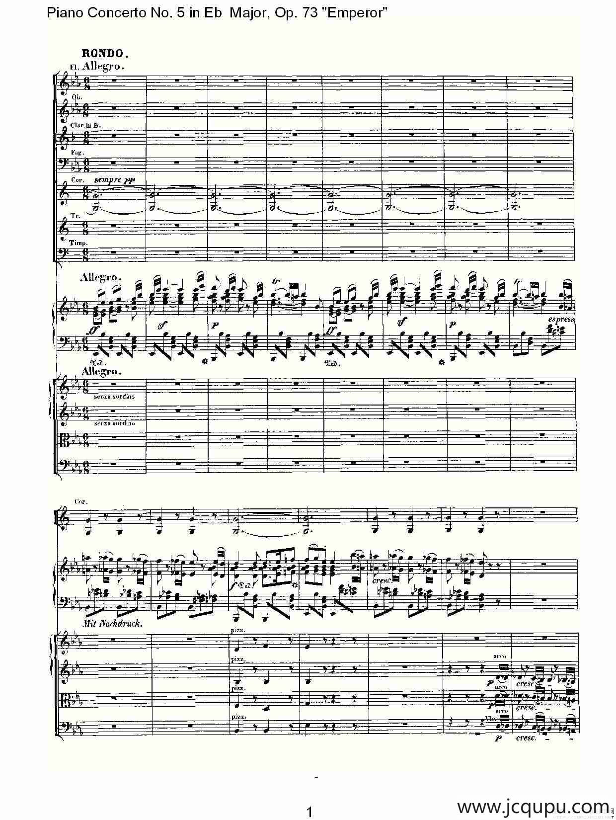 Eb大调钢琴第五协奏曲 Op.73“皇帝”第三乐章简谱