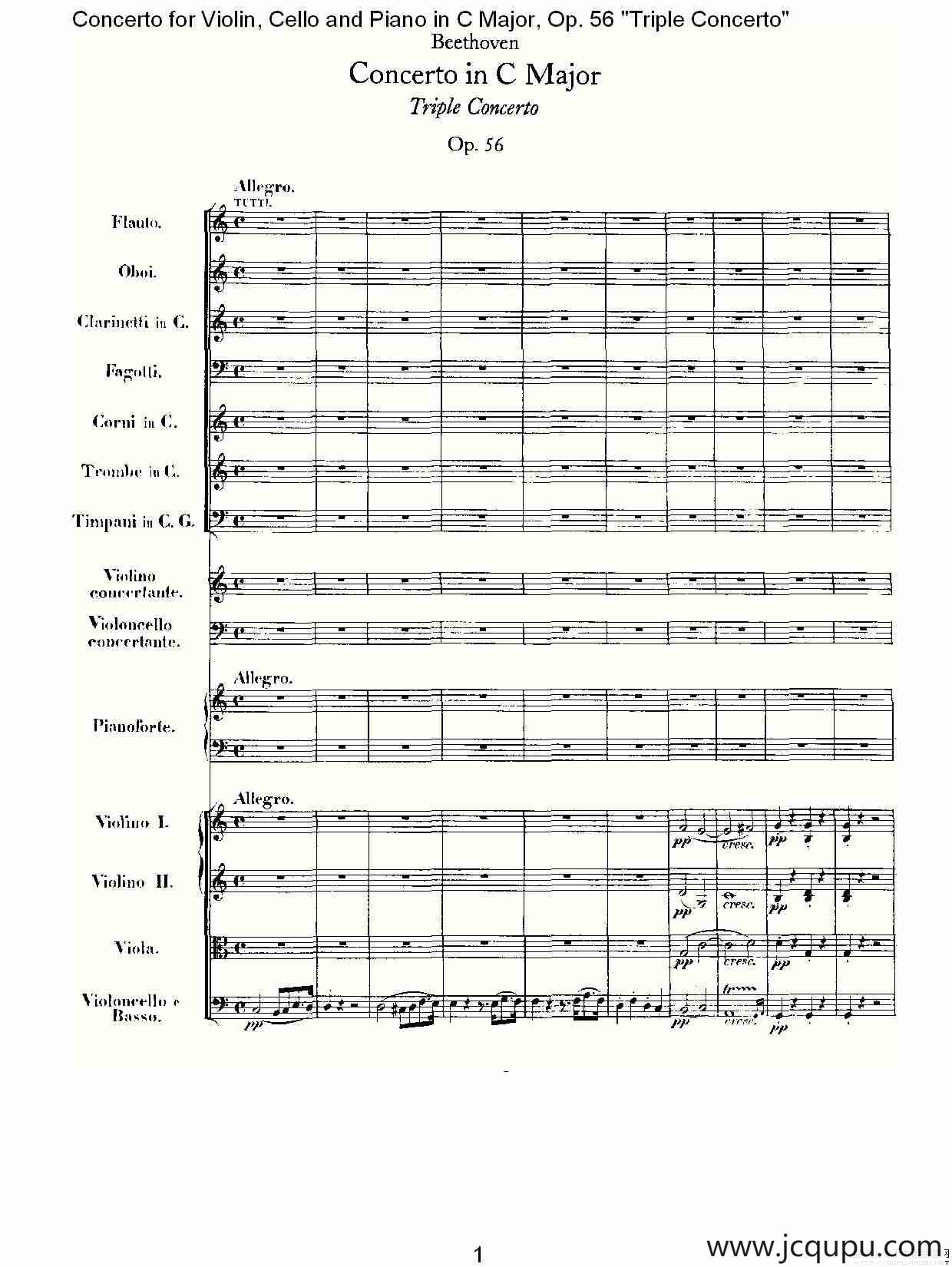 C大调大提琴与钢琴协奏曲 Op.56第一乐章（一）简谱