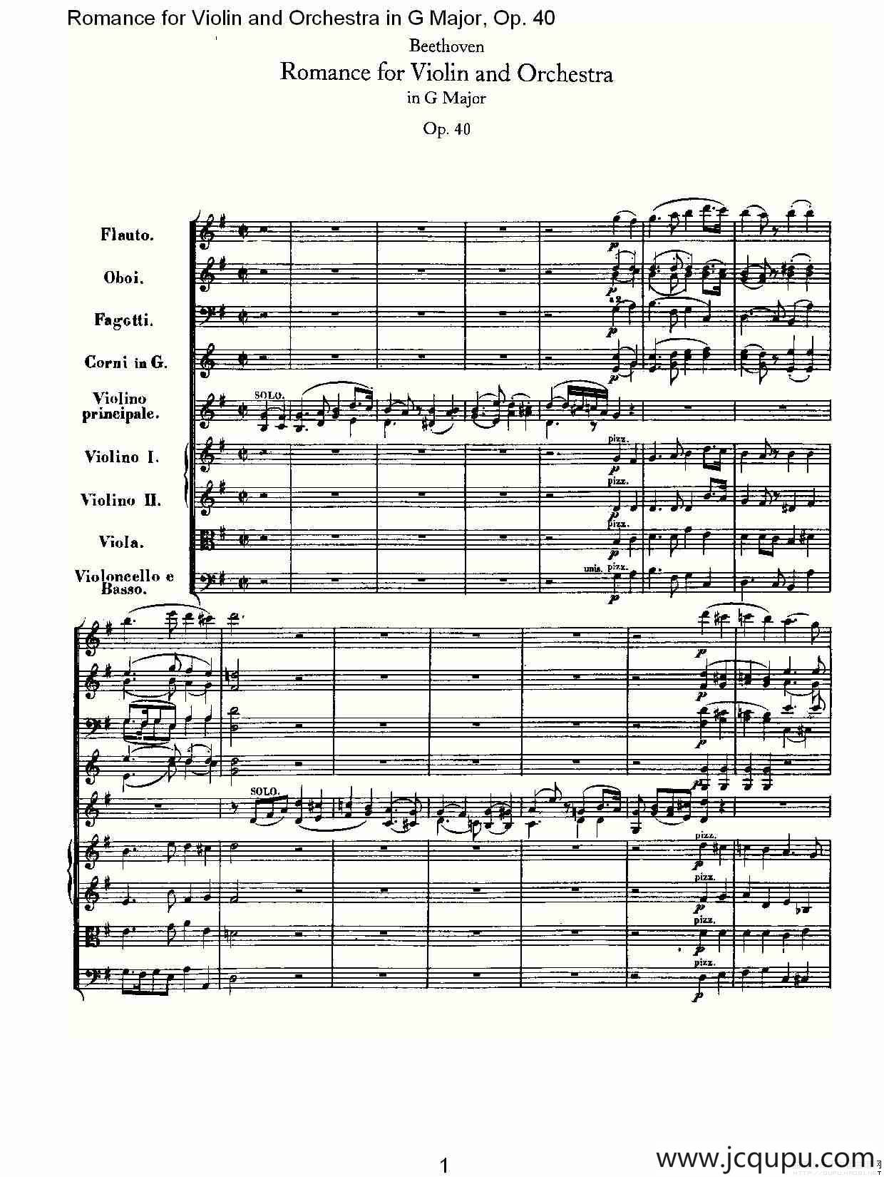 G小调小提琴与管弦乐罗曼曲Op.40简谱