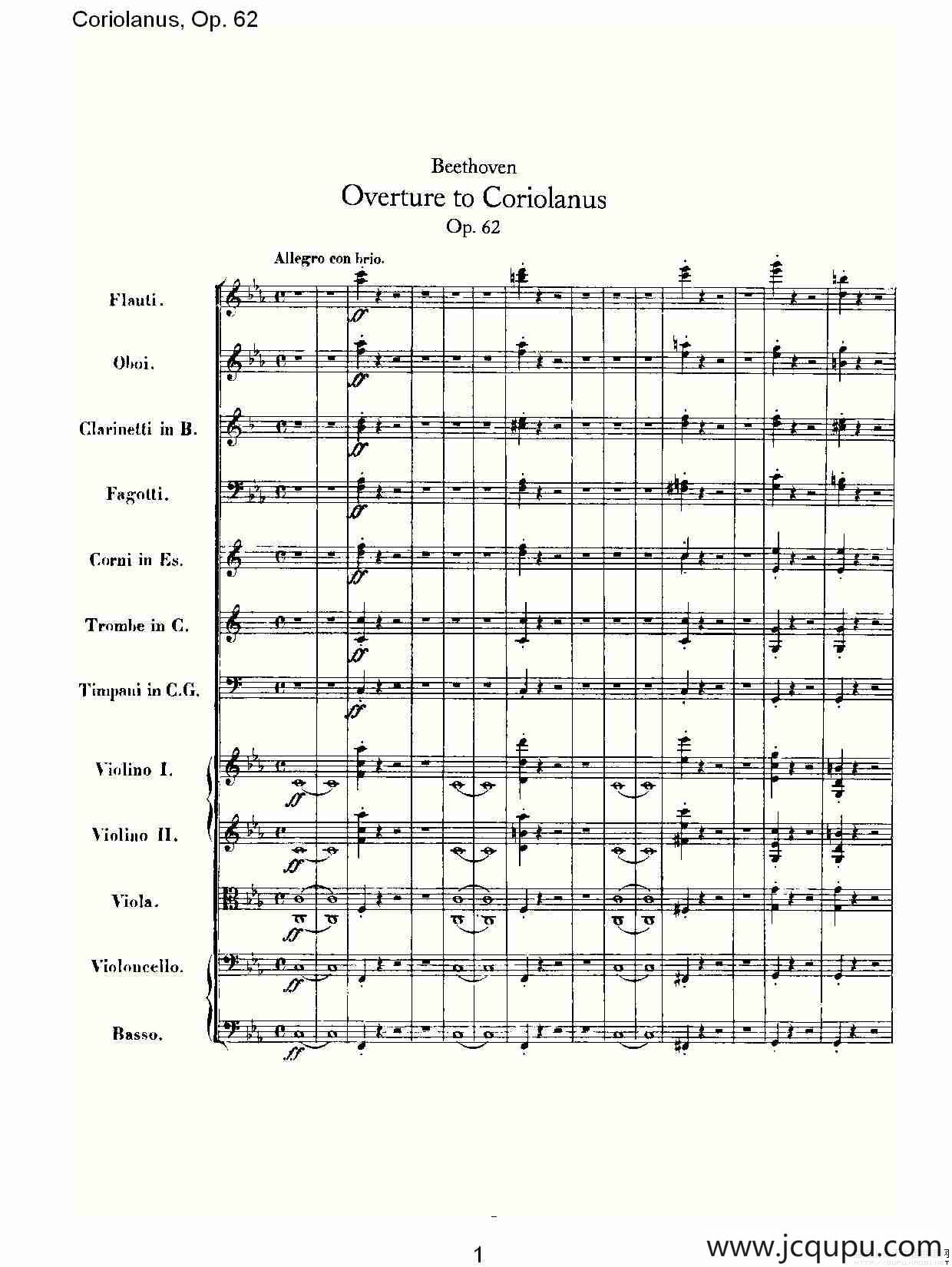 Coriolanus，Op.62简谱