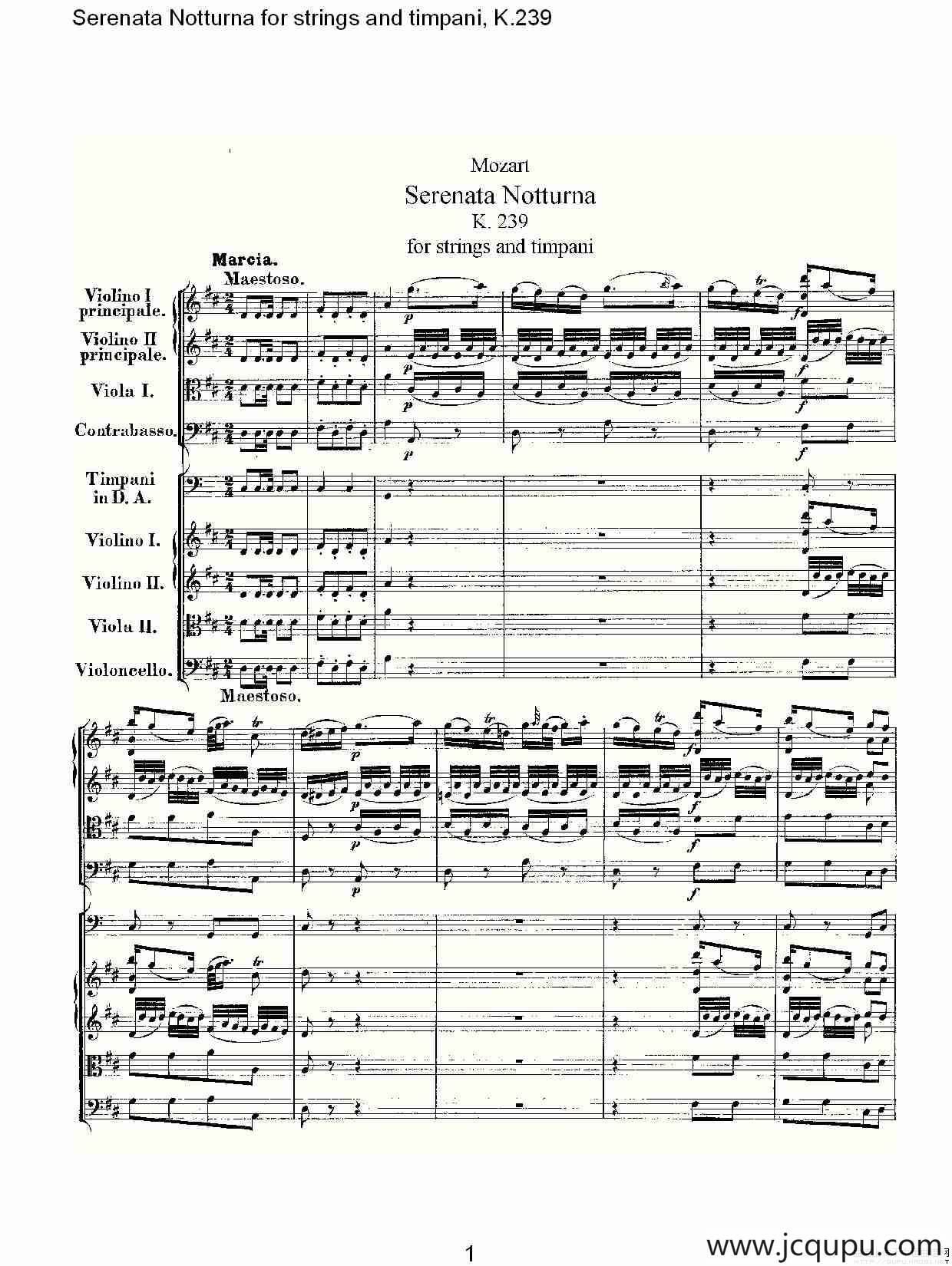 弦乐与定音鼓小夜曲，K.239简谱
