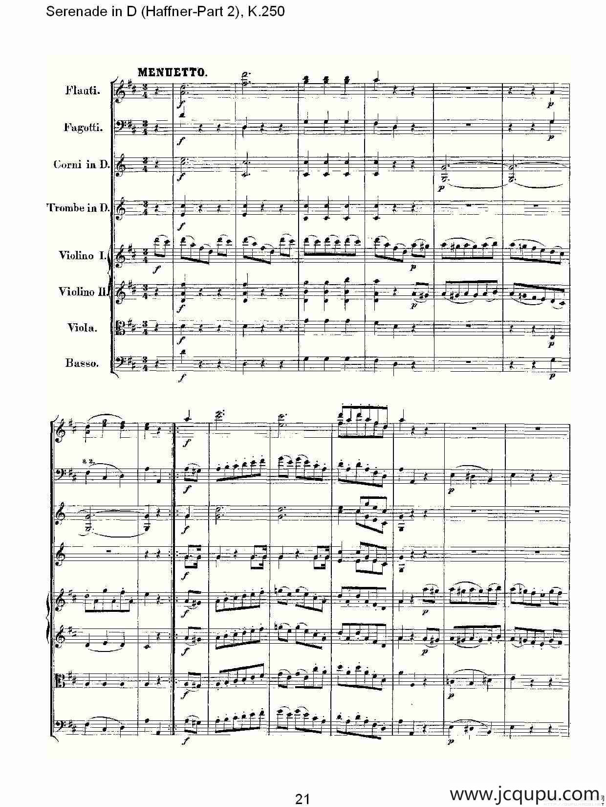 Serenade in D（Haffner-Part 2), K.250 D调小夜）简谱