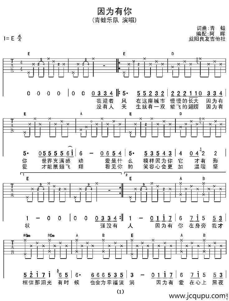 因为有你（青蛙词曲）简谱