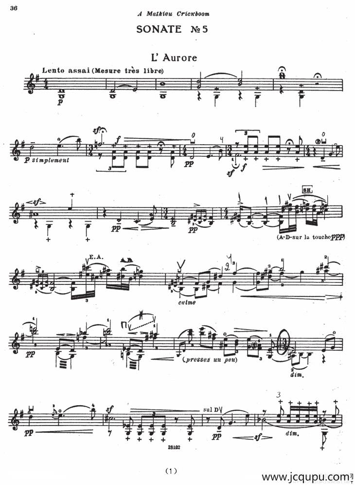 SONATE No5（伊萨伊小提琴奏鸣曲）简谱