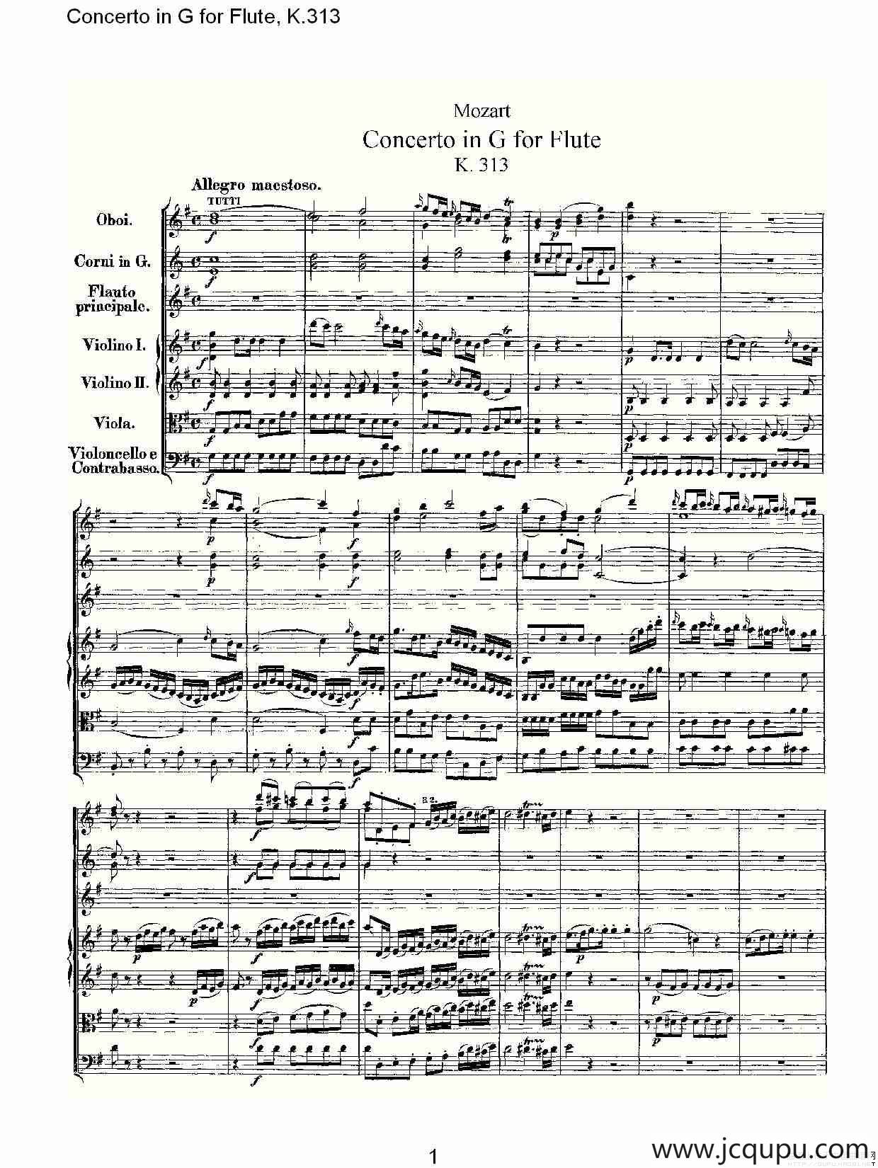 Concerto in G for Flute, K.313（G调长笛协奏曲, K.313）简谱