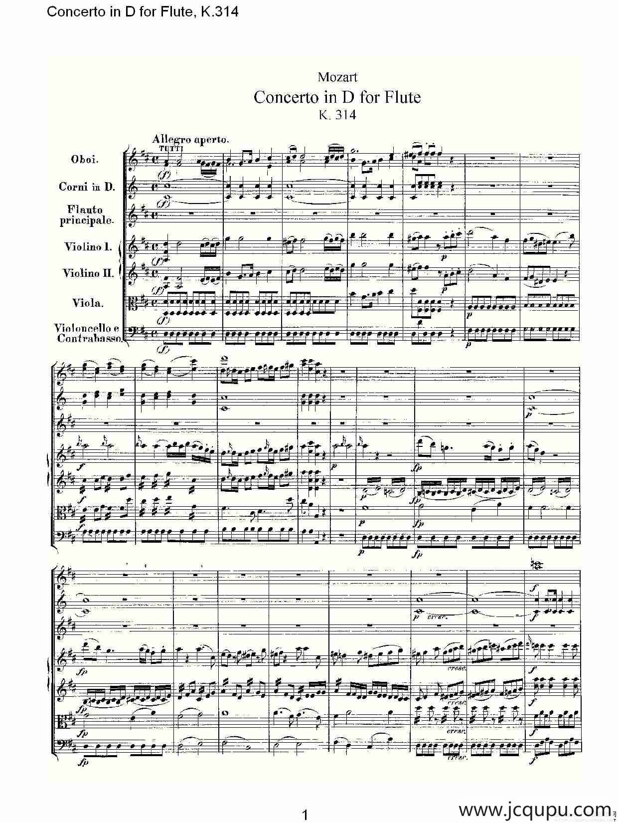 Concerto in D for Flute, K.314（D调长笛协奏曲, K.314）简谱