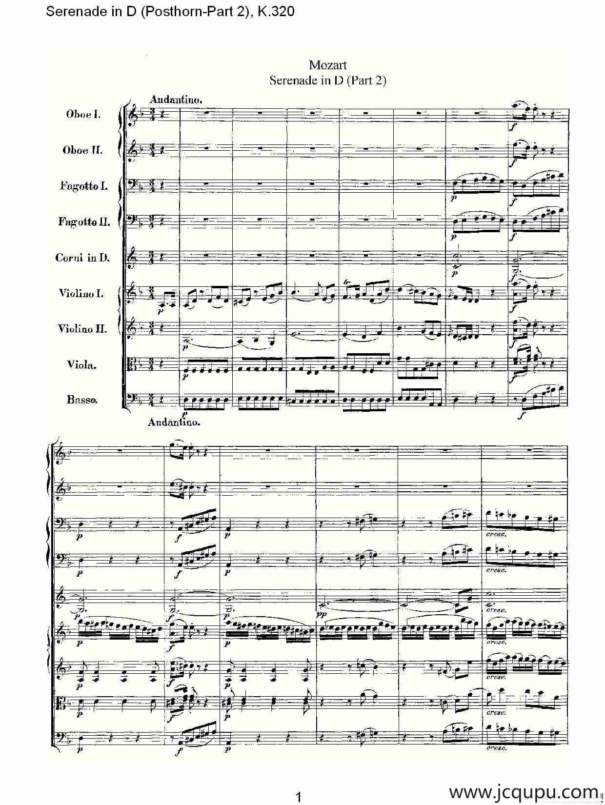 D调小夜曲（Posthorn-第二部))，K.32）简谱