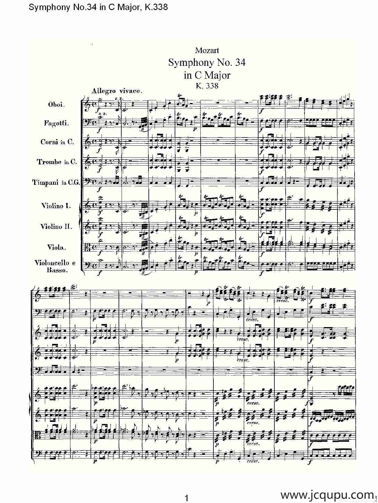 Symphony No.34 in C Major, K.338（C大调第三十四交响曲K.338）简谱