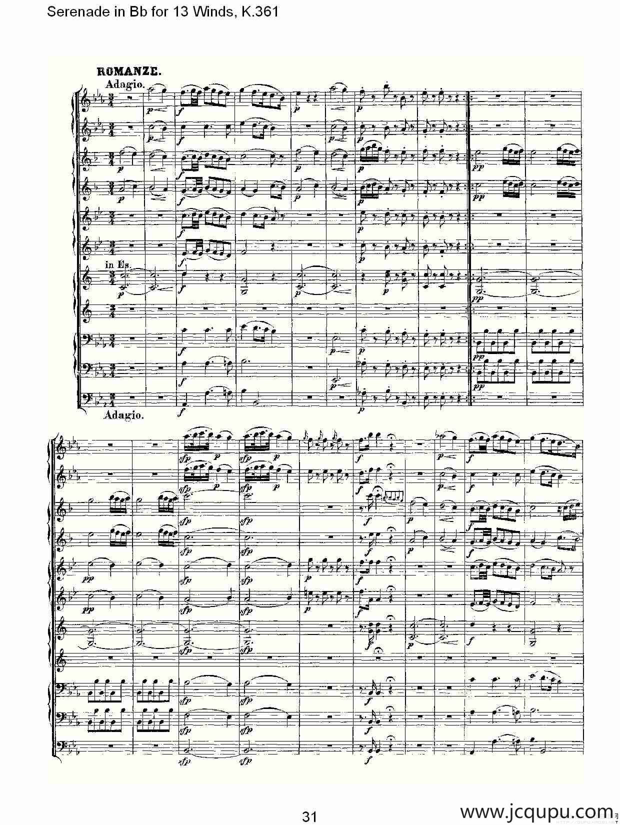 Serenade in Bb for 13 Winds, K.361（Bb调13管乐小夜曲, K.）简谱