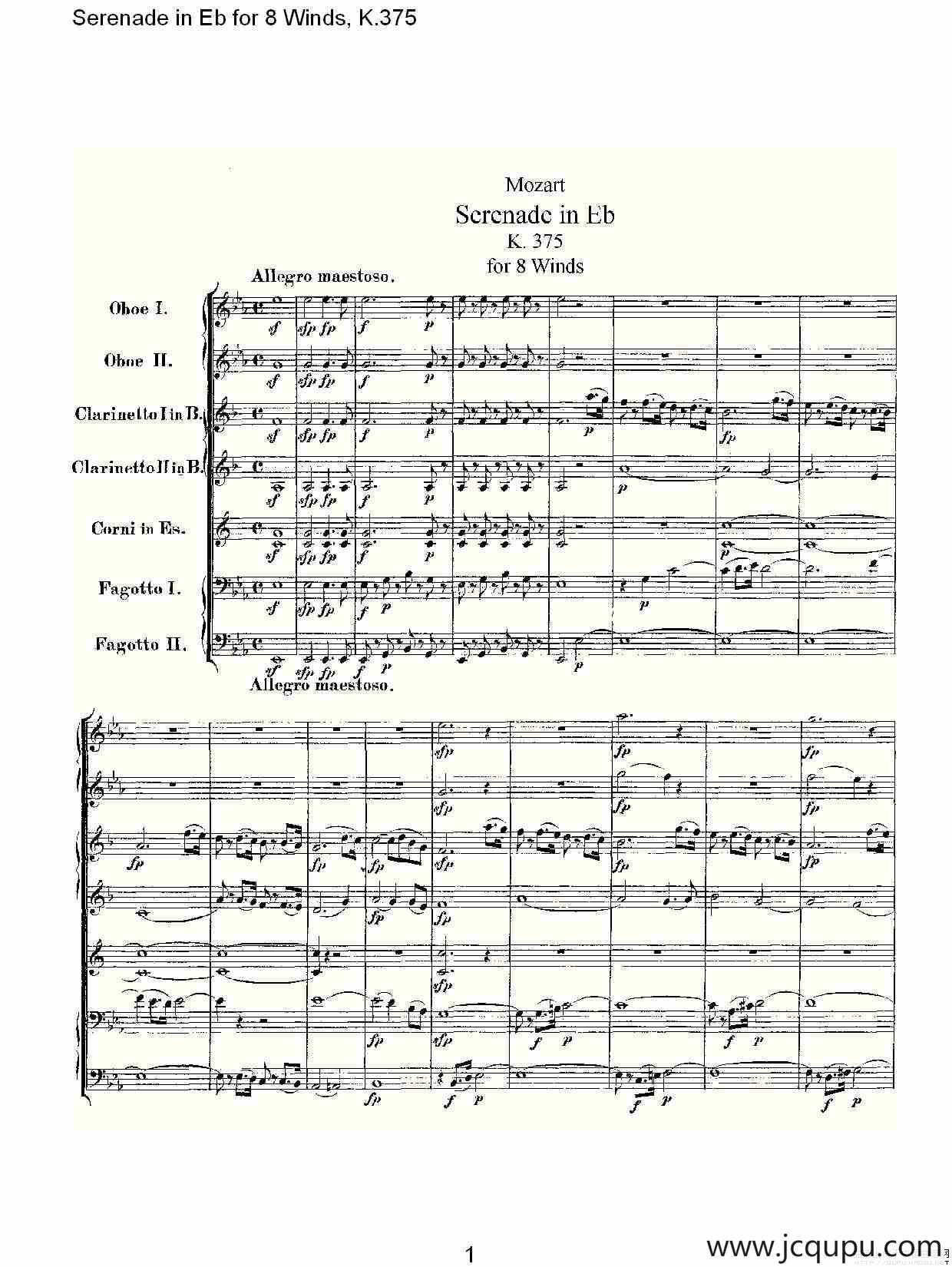 Serenade in Eb for 8 Winds, K.375（Eb调8管乐小夜曲, K.37）简谱