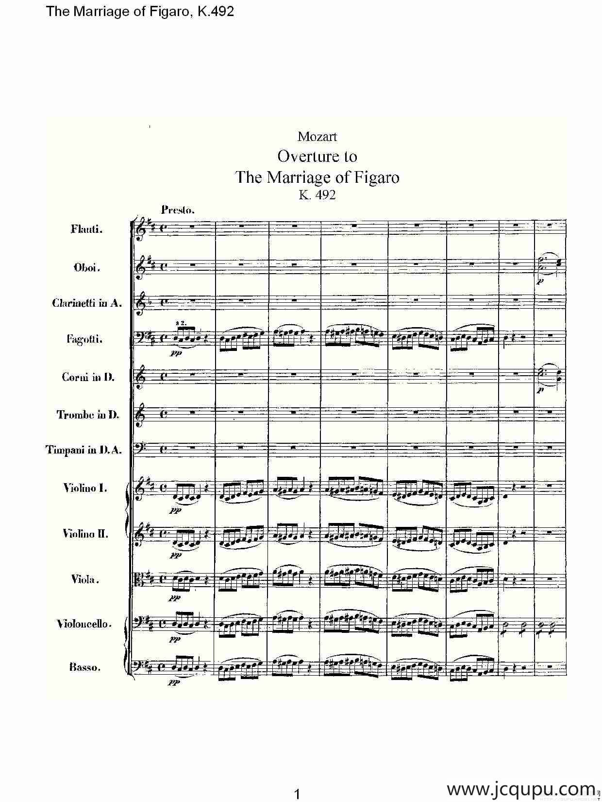 The Marriage of Figaro, K.492简谱